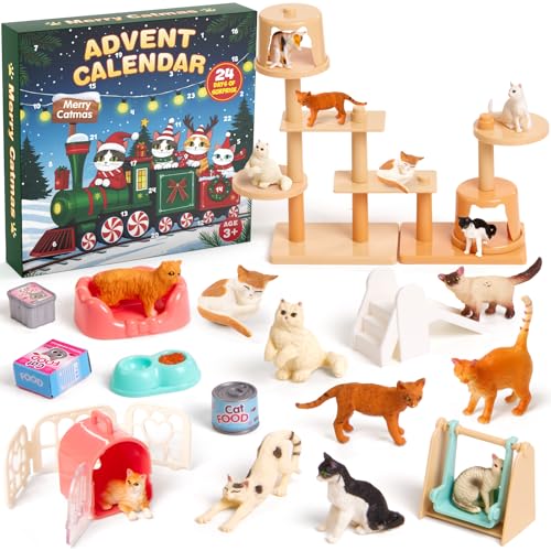 Leapio Cat Advent Calendar 2025, 24 PCS Advent Calendar with 12 Figurines & Playground Accessories, Educational Gift for Kids Toddlers & Cat Lovers Boys Girls, Christmas Xmas Countdown Gift
