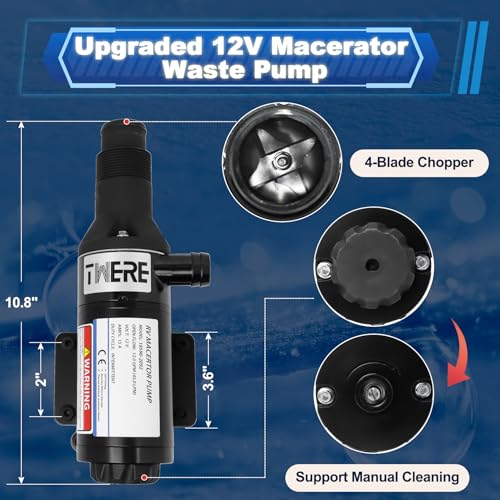Image of 2026 Upgraded 4-Blade Chopper Macerator Pump,12V DC Macerator Pump 18590-2092,43 L /min Waste Transfer | Dry-Run Protection | Self-Priming Up to 5 Ft, For RV Boat Yacht