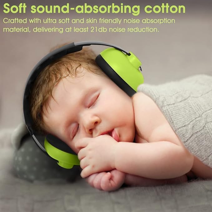 Aqify Baby Ear Protection Ear Muffs, Nois- Cancelling Headphones For Kids Use For Babies in Airplane, Concerts, Theater, Fireworks For Sleep (Green) 4