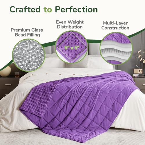 Image of Sivio Weighted Blankets for Adults, Queen Size Soft Minky Heavy Blanket for Calm Sleeping, Brethable Cooling Weighted Throw Blanket for Men and Women, Purple, 60 x 80in, 15lbs