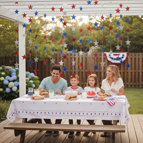 Image of Patelai 10 Pack Total 130ft Glitter Star Garland, Red Silver Blue Patriotic Streamers Bunting Banner for 4th of July Independence Day Decorations Memorial Veterans Day 250th Anniversary Party Supplies