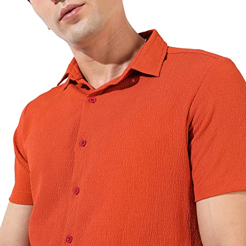 Image of CAHOOT Men's Button Up Shirt for Casual Wear | Regular Fit | Poly Lycra Shirt Crafted with Short Sleeve & Enhanced Stretch Comfort Fit for Everyday Wear