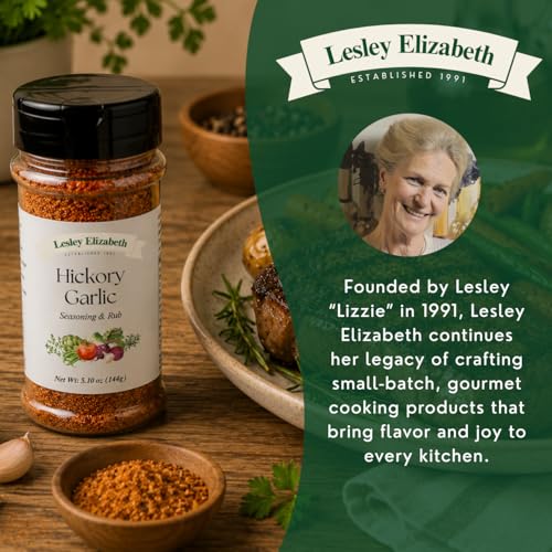 Image of Lesley Elizabeth Hickory & Garlic Rub - All-Purpose Smoky BBQ Seasoning | Gourmet Grill & Cooking Spice Blend for Chicken, Beef, Pork, Seafood & Vegetables