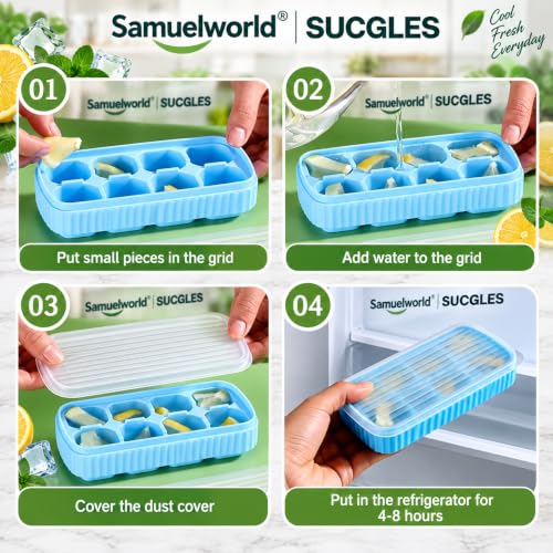 Samuelworld SUCGLES Large Silicone Ice Cube Trays with Lids Pack of 3 - Image 5