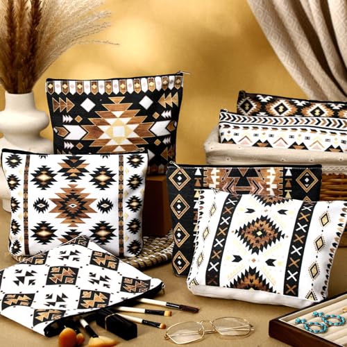 Reginary 12 Pcs Aztec Cosmetic Bags Cowgirl Makeup Bag Western Gifts for Women Travel Toiletry Case Cosmetics Organizer for Women Brushes Toiletry Jewelry Accessories3