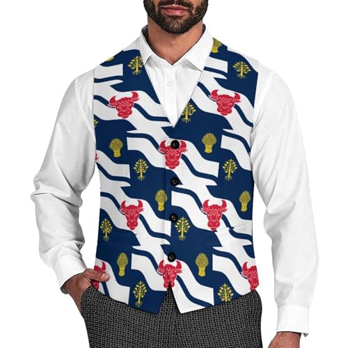 Flag of Oxfordshire Suit Vest for Men Waistcoat Dressy V Neck Button Down Sleeveless Business Jacket Coat