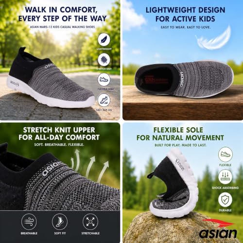 Image of ASIAN Mars-12 Kids Casual Walking Shoes | Lightweight Slip-On Design, Stretch Knit Comfort & Flexible | Ideal