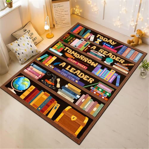 Classroom Library Rug, Reading Rug for Classroom Library, Carpet for Study Room, Non-Slip Rubber Bottom Low Pile Fade Resistant, Full Size 2x3 3x5 4x6 5x7 6x9 Ft S01