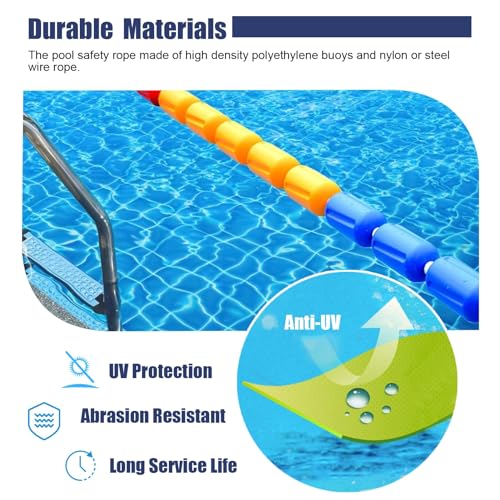 TUOYIBO Professional Swimming Pool Safety Divider Rope, Ultraviolet Protection Swimming Pool Line Safety Fence, Lane Divider Buoy Nylon/Steel Wire Rope (Color : Nylon Rope, Size : 4m(13ft))