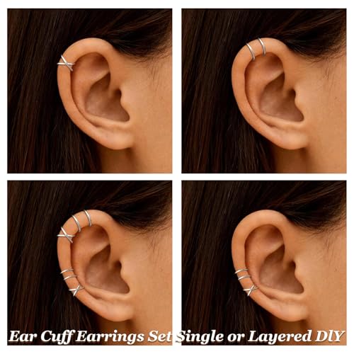 Image of Ear Cuffs Non Piercing 14K Gold Plated Ear Cuff Earrings for Women Trendy Clip on Cartilage Earring Stacks Non Pierced Adjustable Fake Earrings Set Jewelry Christmas Gift 2026 Stocking Stuffers