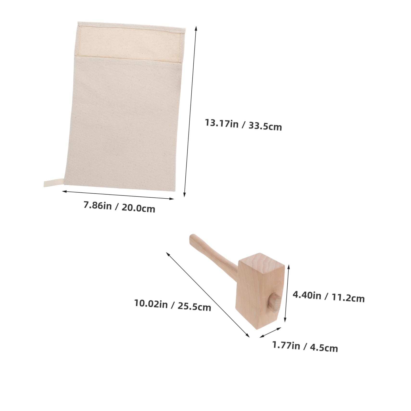 GRIRIW 2pcs Reusable Canvas Ice Crushing Bag with Wood Mallet Bartending Supplies for Effortless Ice Crushing Bars and Restaurants