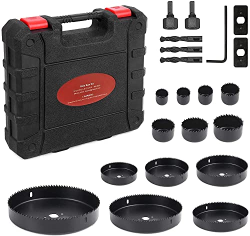 Cornesty Hole Saw Kit, 21 Pcs Set 3/4''-6''(19-152mm) with 13Pcs Blades, 2 Mandrels, 1 Hex Key, 3 Drill bits, Installation Plate, Ideal for Woodworking, PVC, Cork Board, Drywall, Plastic Plate