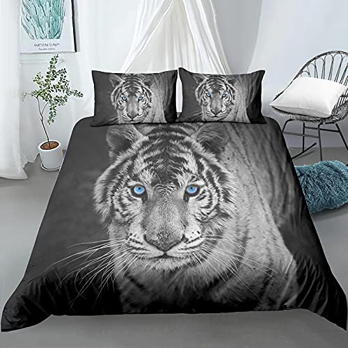 dsgsd Fundas nordicas Cama Gris Feroz Animal Tigre 260x240cm Impresión Juego de Ropa de Cama Funda nórdica / Funda de edredón Sábana Fundas de Almohada Ropa de Cama Textiles para el hogar