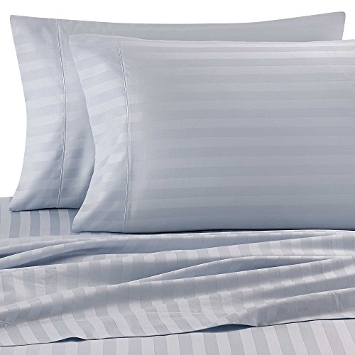 Wamsutta Damask Stripe 500-Thread-Count PimaCott Queen Sheet Set in Light Blue