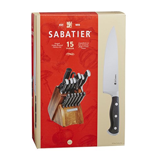 Sabatier 15Piece TripleRivet Knife Block Set with Acacia Block