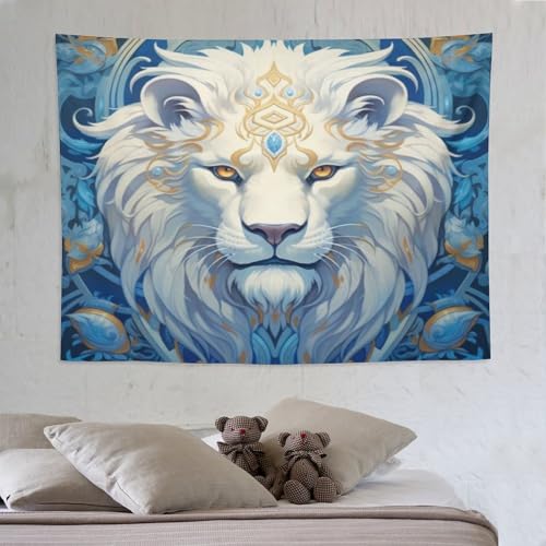 Tapisserie murale lion impression 3D textile grand format lavable pour tenture chambre