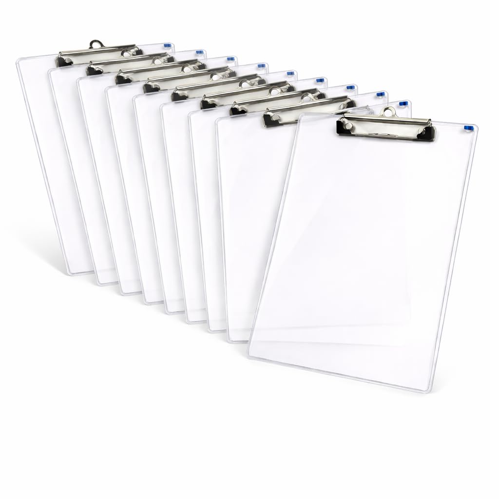 YAJNAS Portablocco in acrilico trasparente, formato A4, con robusta clip in metallo, lavagna in plastica trasparente, leggera e durevole, porta documenti per ufficio, scuola, ospedale, magazzino, 35 x
