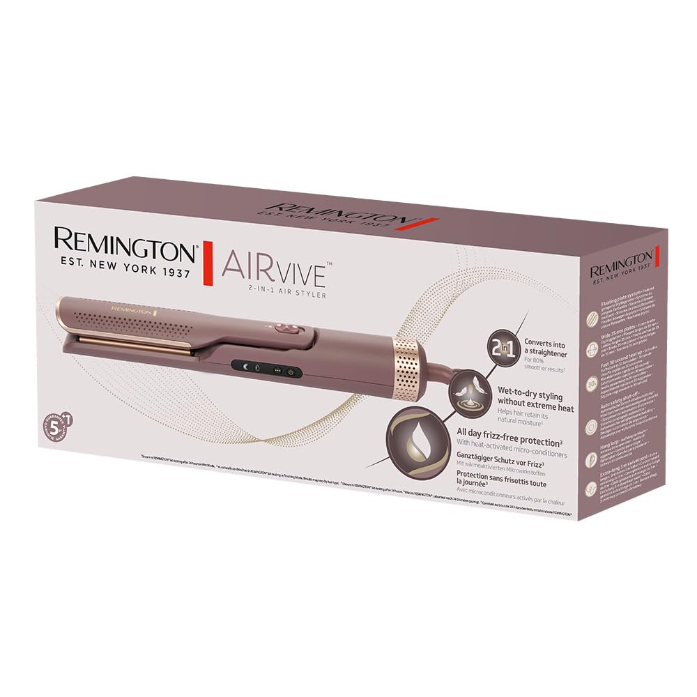 Remington Plancha de Pelo con Aire Ionizado AIRvive Moldeador [2 en 1: uso en seco y húmedo, tecnología Ionic Air, protección antiencrespamiento, LED, placas más anchas, punta fría] AS8930