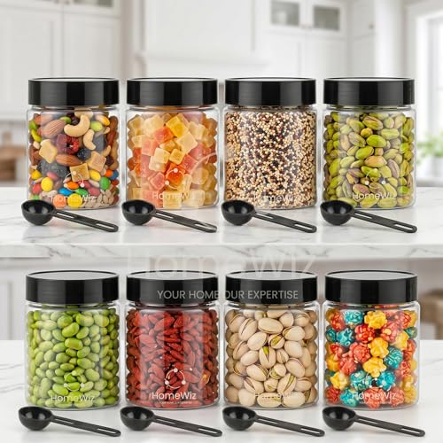 Image of HomeWiz Airtight Kitchen Storage Box 250ml Pack of 8 | Food Grade BPA-Free Kitchen Jars | Storage & Containers Set | Masala Container Set | Unbreakable Plastic Container Set | For Spices & Pulses