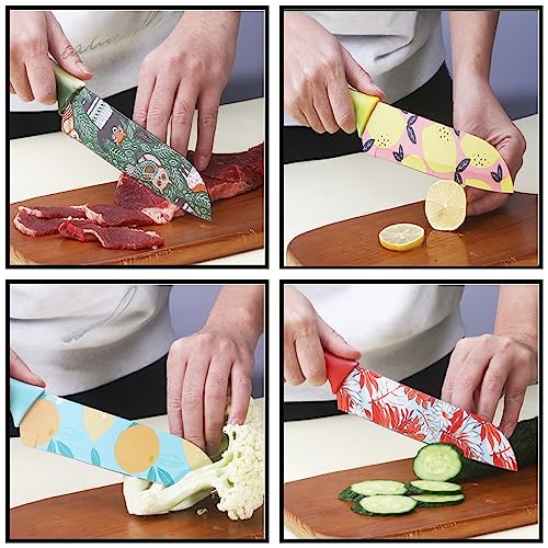 Image of Color Printed High Carbon Stainless Steel Santoku Chef's Knife with Blade Cover, (Carmine)