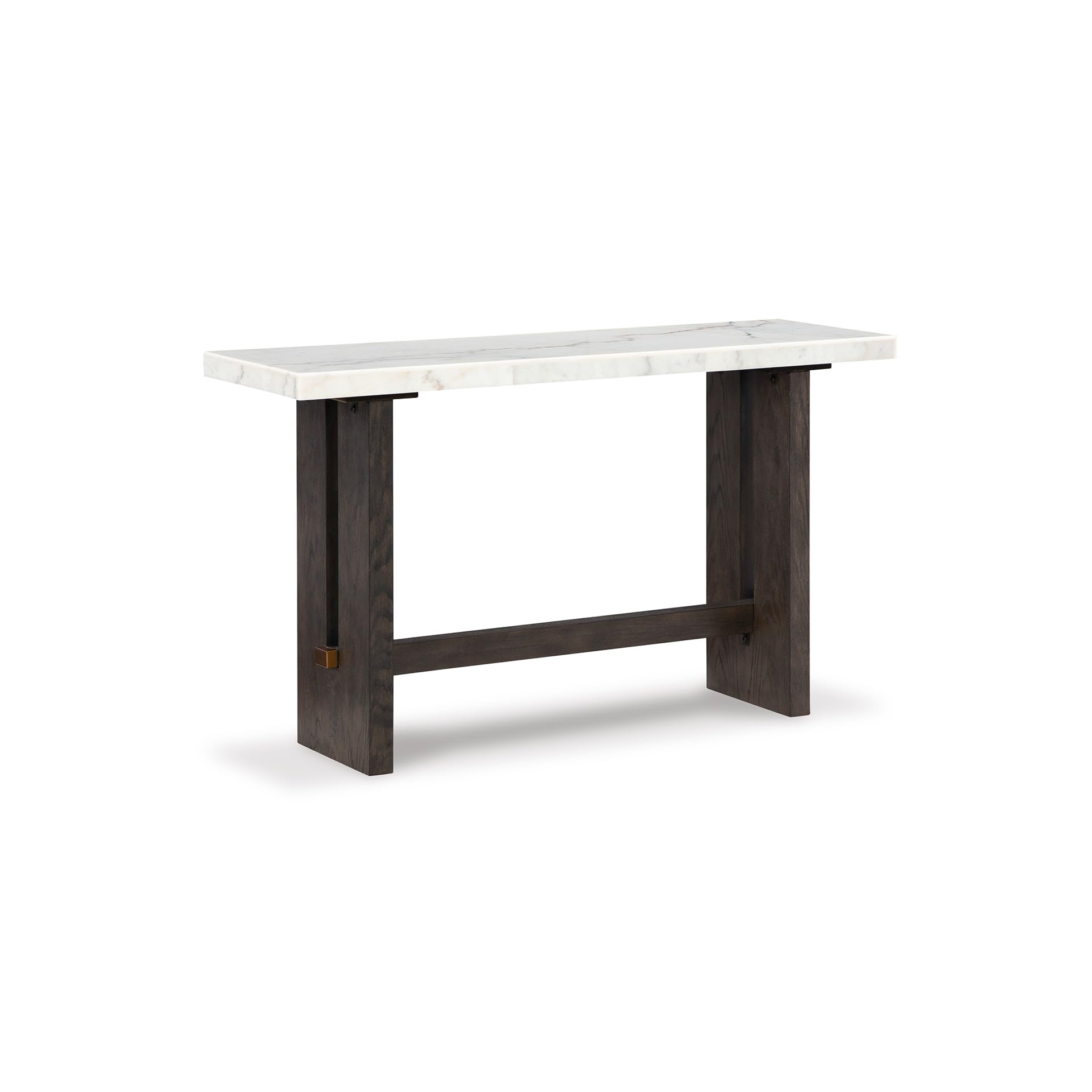 Signature Design by AshleyBurkhaus Traditional Rectangular Sofa Table with Marble Tabletop, Dark Brown & White