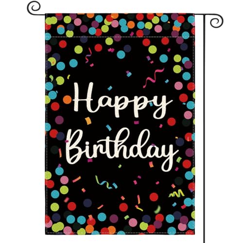AVOIN colorlife Happy Birthday Garden Flag 12x18 Inch Double Sided Outside, Colorful Polka Dots Party Gift Burlap Yard Outdoor Decoration BK