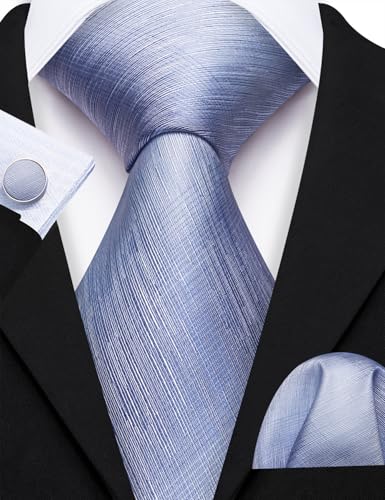 Image of Barry.Wang Striped Men Ties Set Silk Necktie Handkerchief Cufflinks