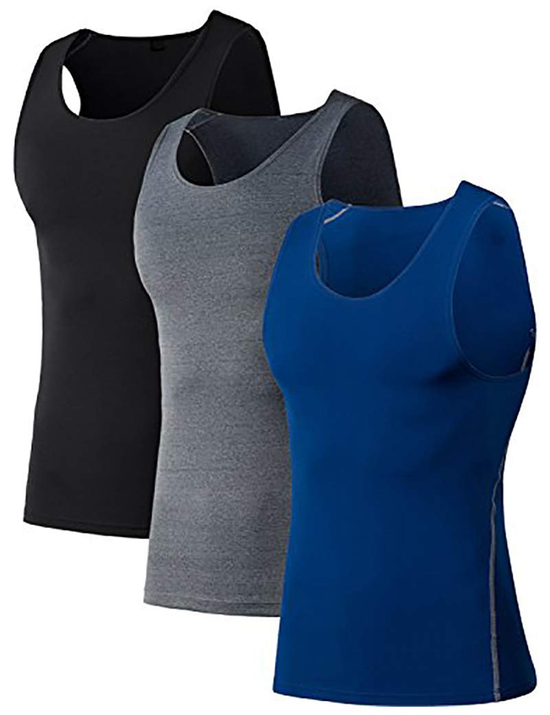 TOPTIEMen's 3 Pack Under Base Layer Sport Tank Top, Compression Shirt