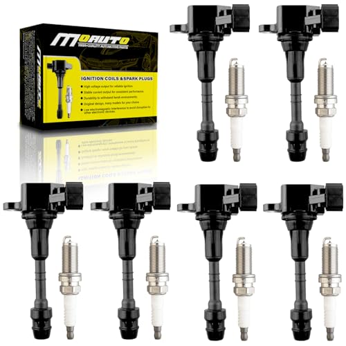 MOAUTO Set of 6 Ignition Coils Pack UF349 22448-8J115 & 6 PCS Iridium Spark Plugs Compatible with Nissan Altima Frontier Maxima Murano NV1500 Pathfinder Quest Xterra, Infiniti I35 QX4 - V6 3.5L 4.0L by MOAUTO - Used condition - US$37.30