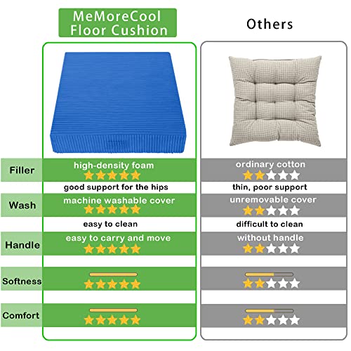 Memorecool Square Floor Cushion For Adults, 22 Inch Large Floor Pillow Cushion Yoga Meditation Floor Pillows Seating With Foam Insert, Thick Square Seat Cushion Washable Big Pillow For Floor, Blue #TOP1
