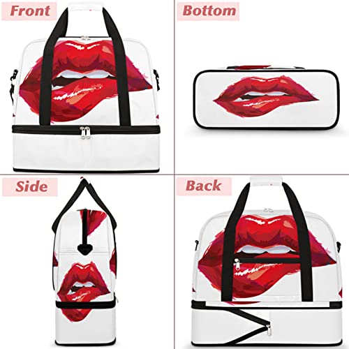 Sexy Lip Art Painting Foldable Travel Duffel Bag Tote Carry on Luggage Sport Duffle for Women Men Gym Bag Overnight Weekender Bags with Shoe Compartments and Shoulder Strap3