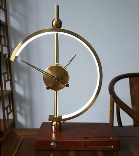 Miniatura 7 de Reloj 'Golden Time'  Lámpara de mesa  Qi inalámbrico y cargador USB para el hogar, oficina y hotel, reloj analógico dorado con manecillas de madera,