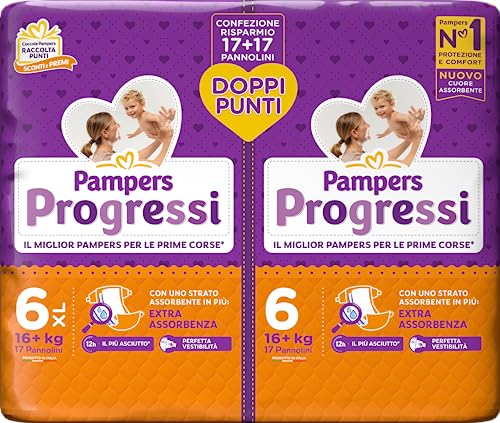 Pampers Progressi Extralarge, Pacco Doppio, Taglia 6 (16+ kg), 34 Pannolini