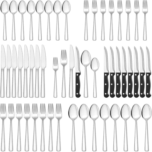 Terlulu 36 teiliges Edelstahl Besteckset mit Steakmesser, Besteck Set 6 Personen, Elegantes Essbesteck Set mit Messer Gabel Löffel, Tafelbesteck für Haus/Party/Restaurant, Spülmasc