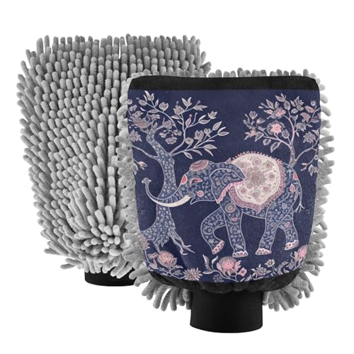 IOACIY Absorbent Microfiber Car Wash Drying Mitts, 2 Pack, Scratch-Free & Lint-Free, Rich Foam, Highly Absorbent, Double Sided, Wash Mitt Perfect for Car Washing, M, Elephant (8)