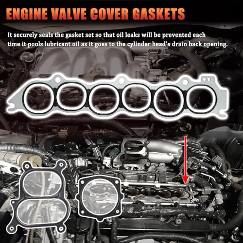 Image of Engine Valve Cover, Upper Intake /Plenum Gasket Set Compatible with Nissan Vehicle Altima 2002-2006, Maxima 2002-2008, Murano 2003-2007, Infiniti I35 2002-2004, 3.5L Replaces# VS50608R MS96471 MS20327