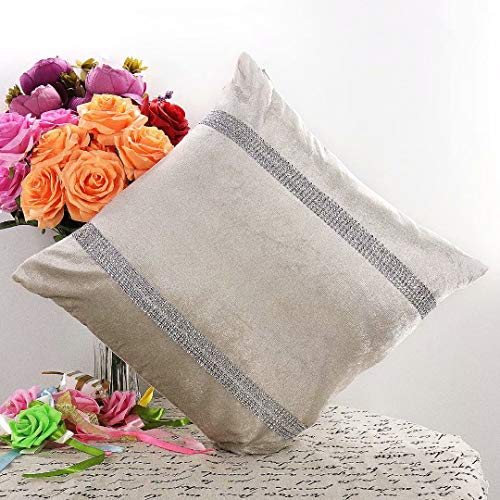Fullony Rhinestone Sequined Throw Pillow Covers Beige 18 x18 inches for Car, Sofa, Couch, Family Dinner, Hotel, Bedroom, Party, Indoor, Living Room.(Set of 1)