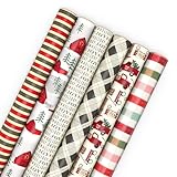 Hallmark Rustic Christmas Wrapping Paper Rolls with Cutlines on Reverse (6 Rolls: 180 Sq. Ft. Total) Red Barn, Truck, Sled, Black Plaid, Gray and Stripes