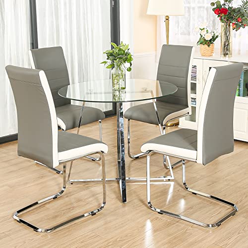Wenyu Round Glass Dining Table - Modern Dining Room Table With Tempered Glass Top And Chrome Legs, Kitchen Table End Table Leisure Tea Coffee Table For Living Room, Bar, Pub #TOP6