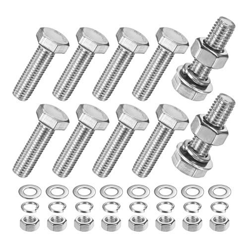 M METERXITY 10-Pack Hex Head Screw Bolt with Nuts Flat &amp; Lock Washers M10x35mm Stainless Steel Bolts and Nuts Kit Fully Threaded Metric Bolt Assortment for Equipment/Machinery