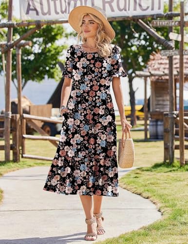 Image of Zeagoo Womens Summer Dresses 2026 Casual Midi Dress Flowy Sundress Ruffle Short Sleeve Tiered Dresses A Line Boho Dress