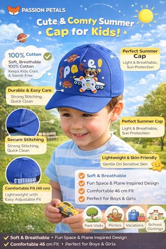 Image of PASSION PETALS Summer Dino Rockstar Baseball Cap for Kids Boys and Girls 2-4Years