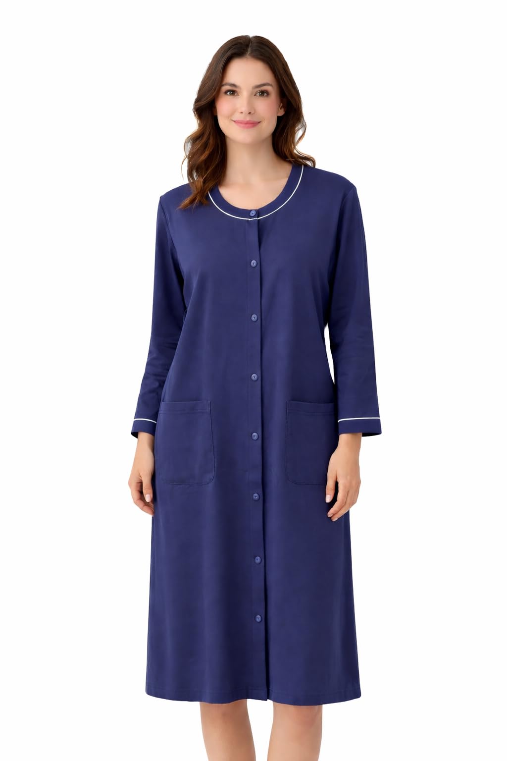 Linclalor Bata de mujer 100% algodón azul con botones art 171536