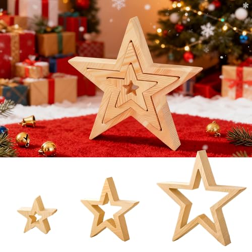 Lidary Weihnachtsdeko Holzsterne 3er Set | Abnehmbar Holz Stern...