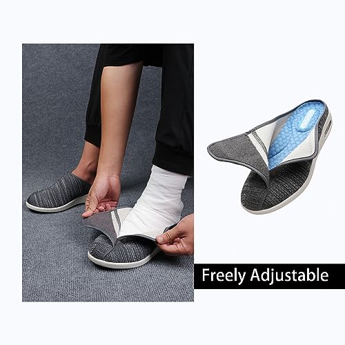 Sapatos femininos de largura extra larga para diabéticos, leve, respirável, ajustável, edema de idos