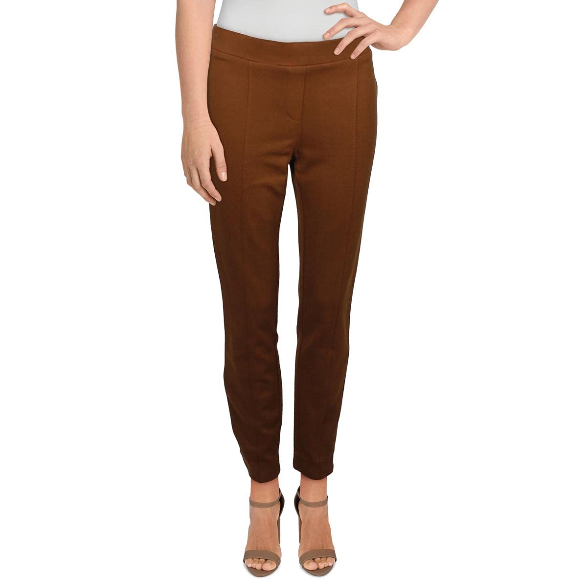 Style Co Womens Mid Rise Pintuck Casual Pants Brown M