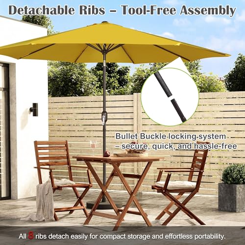 Image of Blissun 10FT Patio Umbrella, Outdoor Table Umbrella, Yard Umbrella, Market Umbrella with 8 Sturdy Ribs, Push Button Tilt and Crank, Yellow