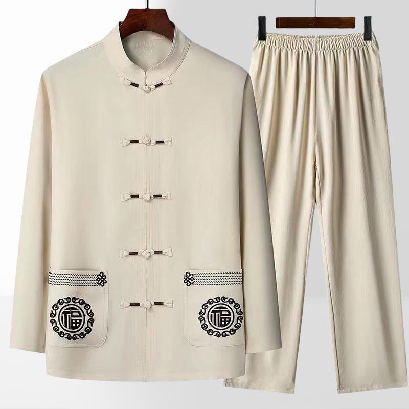 Costume Hanfu homme style chinois manches longues en soie - 5