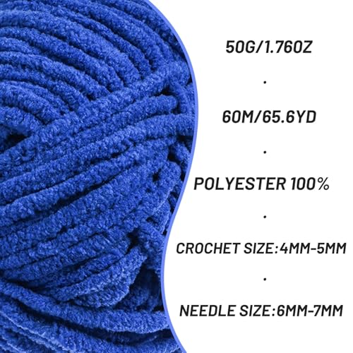 Image of 4 Packs Plush Chenille Chunky Crochet Yarn - Baby Yarn for Crocheting Soft - Velvet Yarns Knitting for Blankets Crafts - Fluffy Amigurumi Yarns 200g /262.5yds (4 Sapphire Blue)