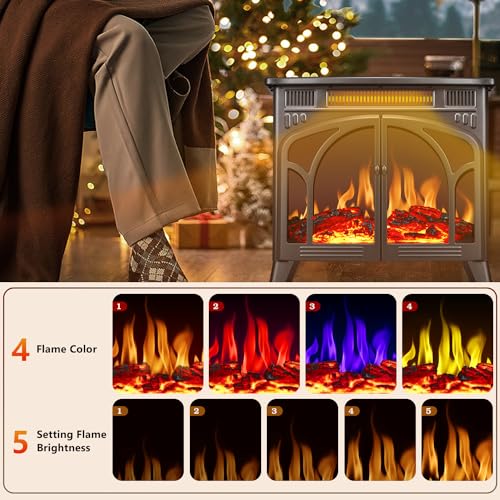 Image of R.W.FLAME Electric Fireplace Heater 25 inch with Remote Control, Cathedral Stylish, Different Flame Effects and Log Set Colors, Adjustable Brightness and Heating Mode, Overheating Safe Design, Gray